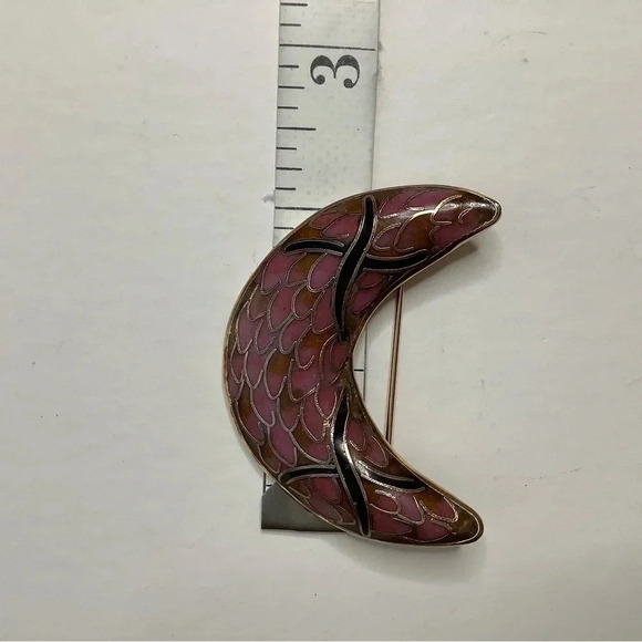 VINTAGE Half Moon Cloisonné Statement Brooch - Picture 7 of 10